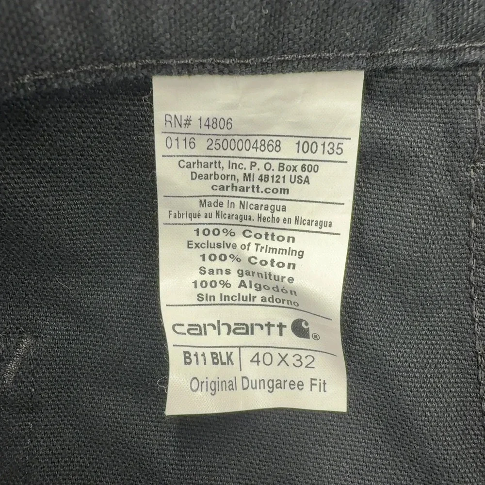 Carhartt Jeans Mens 40x32 Black Loose Straight Washed Duck Dungaree Orginal Fit